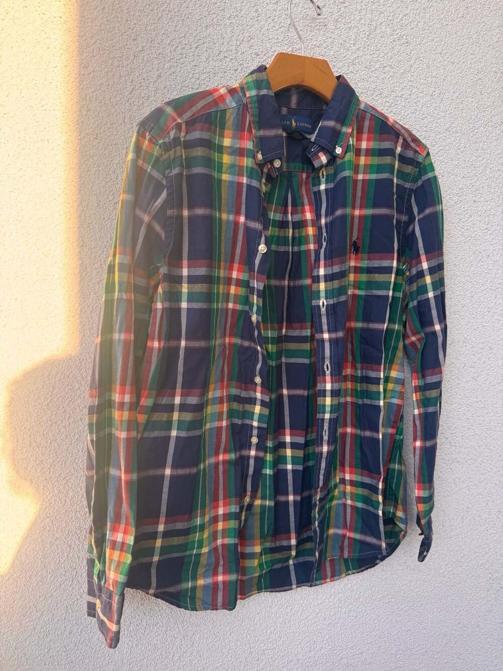 Vintage Polo Ralph Lauren Shirt Flannel Indian Madras Plaid LS Button Mens Small